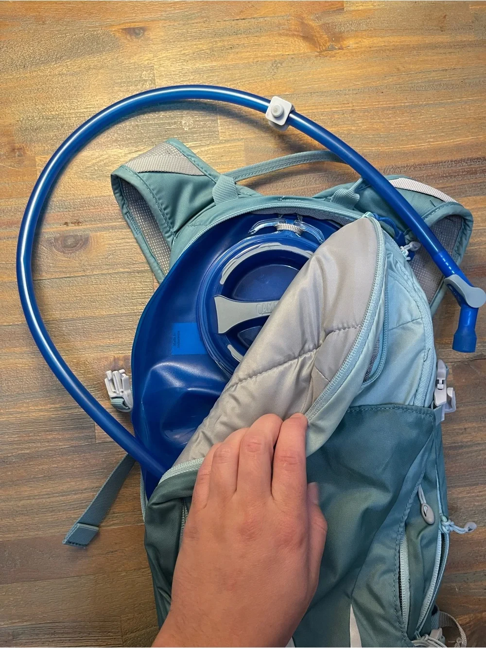 Camelbak Light Green Hydration Backpack with Blue Reservoir